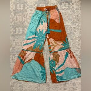 Teal and Rust Wide-Leg Pants